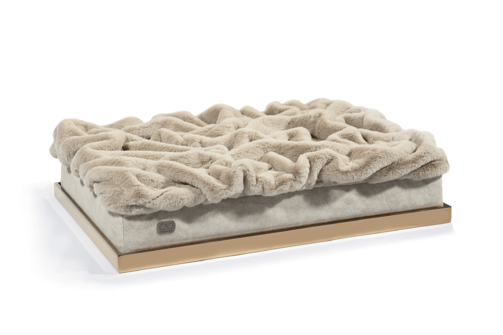Soho Retreat in beige - elegant pet bed for stylish interiors, size XS-L, with golden frame, exclusively from CAO - Lifestyle for Pets