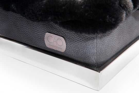 Soho Retreat in black - elegant pet bed for stylish interiors, size XS-L, with silver frame, exclusively from CAO - Lifestyle for Pets