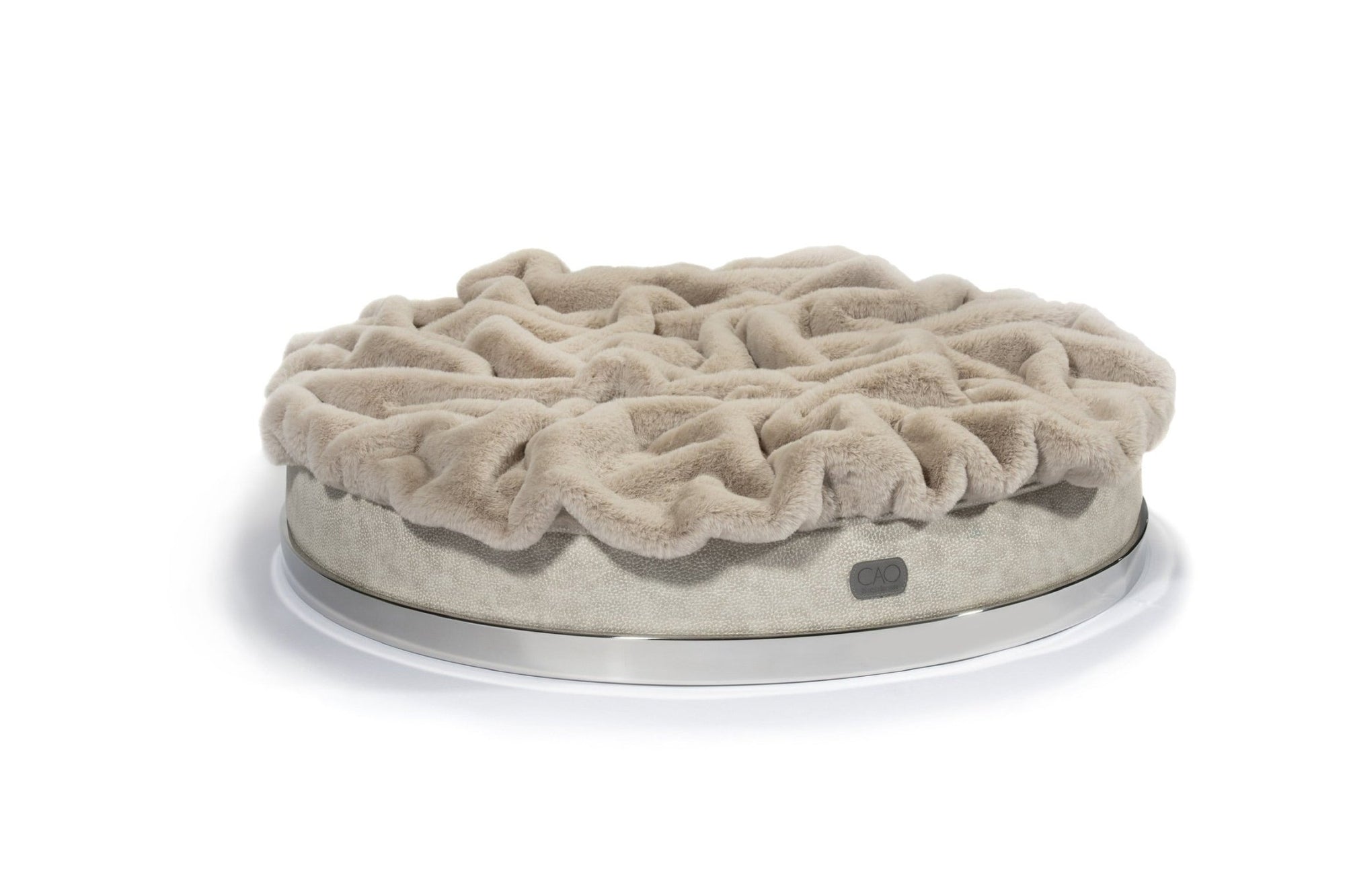 Luxury dog bed Soleil Nook in beige with silver frame - stylish interior for dogs & cats, size XS-L, high-quality design for your home