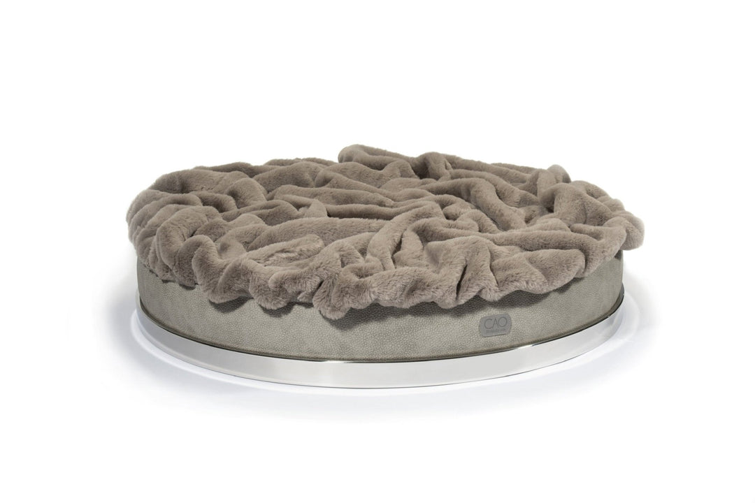 Luxury dog bed Soleil Nook in gray with silver frame - stylish interior for dogs & cats, size XS-L, high-quality design for your home