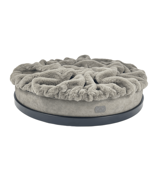 Luxury dog bed Soleil Nook in gray with black frame - stylish interior for dogs & cats, size XS-L, high-quality design for your home