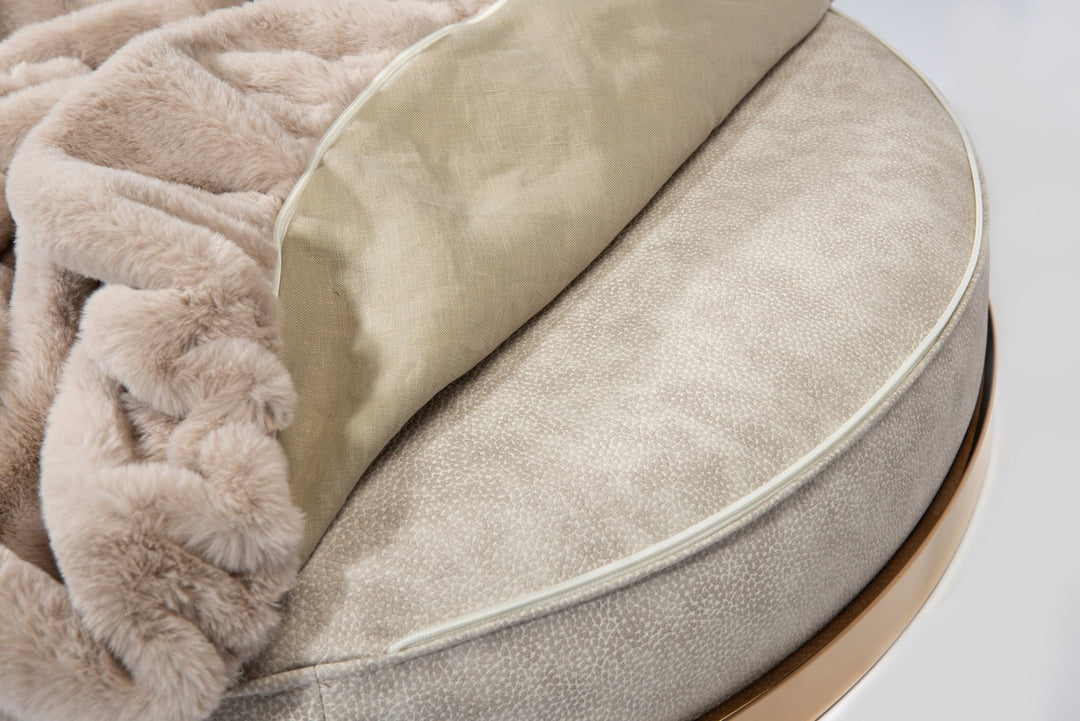Luxury dog bed Soleil Nook in beige with gold frame - stylish interior for dogs & cats, size XS-L, high-quality design for your home