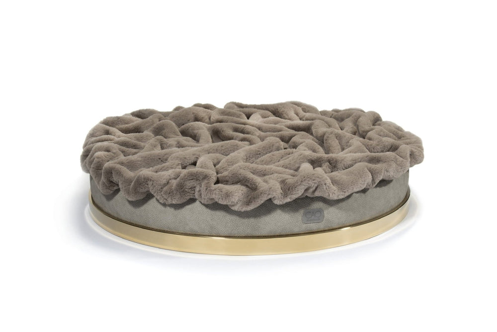 Luxury dog bed Soleil Nook in gray with gold frame - stylish interior for dogs & cats, size XS-L, high-quality design for your home