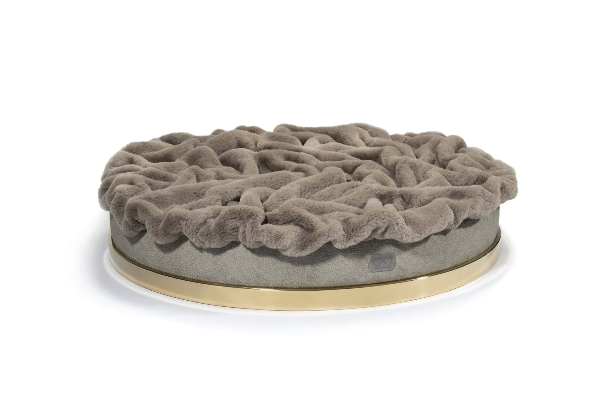 Luxury dog bed Soleil Nook in gray with gold frame - stylish interior for dogs & cats, size XS-L, high-quality design for your home