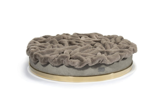 Luxury dog bed Soleil Nook in gray with gold frame - stylish interior for dogs & cats, size XS-L, high-quality design for your home