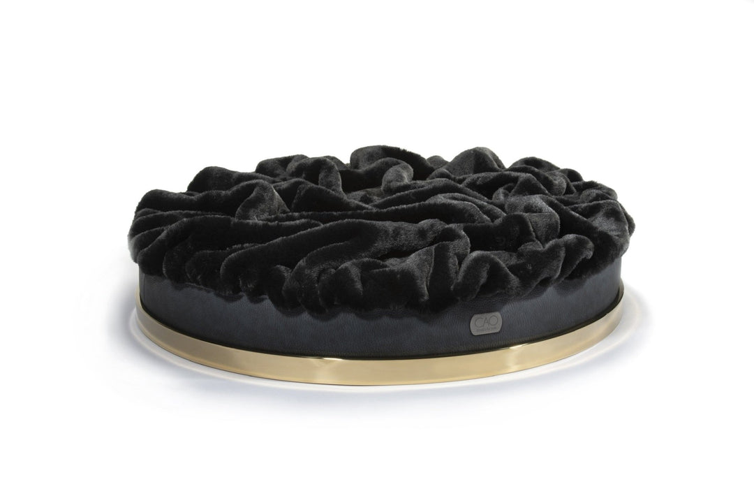 Luxury dog bed Soleil Nook in black with gold frame - stylish interior for dogs & cats, size XS-L, high-quality design for your home