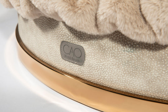 Luxury dog bed Soleil Nook in beige with gold frame - stylish interior for dogs & cats, size XS-L, high-quality design for your home